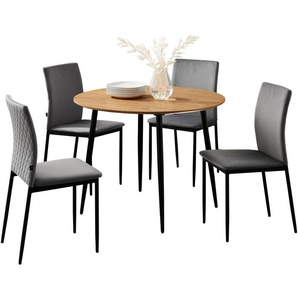 Leonique Essgruppe Pavia + Eadwine, (Spar-Set, 5-tlg., Tisch mit 4 Stühlen), mit rundem Esstisch, Esszimmerstühle mit Kunstleder oder Samtstoff