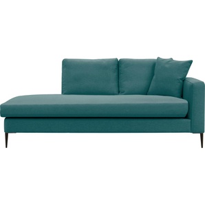 Recamiere LEONIQUE Cozy Sofas Gr. B/H/T: 195 cm x 80 cm x 97 cm, Strukturstoff, Armlehne rechts, blau (petrol) Chaiselongue Chaiselongues Sofas mit losen Kissen und Metallbeinen, Armlehne links oder rechts wählbar