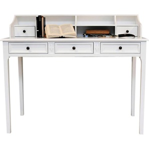 Leonique Sekretär Virginia, Sekretär, weiß, Holz, 5 Schubkästen, 6 Fächer, Landhausstil 122x51x105