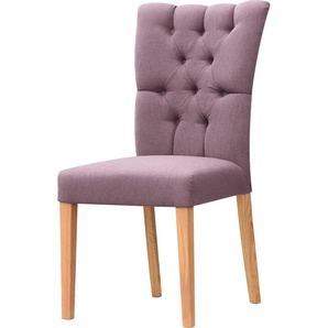 Stuhl LEONIQUE Peillon Stühle Gr. B/H/T: 46 cm x 94,5 cm x 59 cm, 2 St., Feinstruktur, Massivholz, rosa (rose) 4-Fuß-Stuhl Esszimmerstuhl Polsterstuhl Küchenstühle Stühle mit Knopfsteppung und Beinen aus massiver Eiche