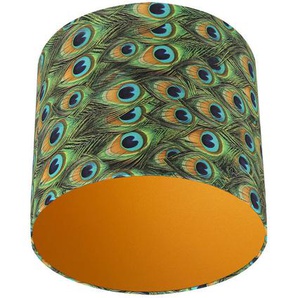 Leuchtenschirm Velour , Blau , Metall, Textil , Federn , zylindrisch , E27 , 24 cm , Lampen & Leuchten, Innenbeleuchtung, Lampenschirme