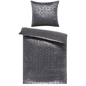 levelone Plüsch-Bettwäsche Schneeflocken - grau - Materialmix - 135 cm | Möbel Kraft