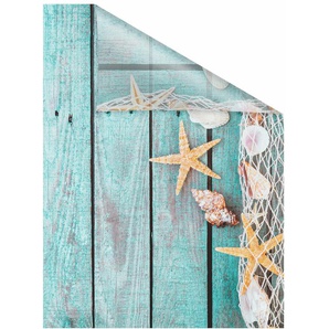 Fensterfolie LICHTBLICK ORIGINAL Bretter Beach Fensterfolien Gr. B/L: 100 cm x 100 cm, blau (petrol) Fensterdekoration selbstklebend, Sichtschutz