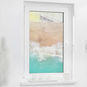 LICHTBLICK ORIGINAL Fensterfolie Fensterfolie selbstklebend, Sichtschutz, The Beach - Türkis Beige Fensterfolien Gr. B/L: 100 cm x 100 cm, blau (türkis, beige) Fensterdekoration