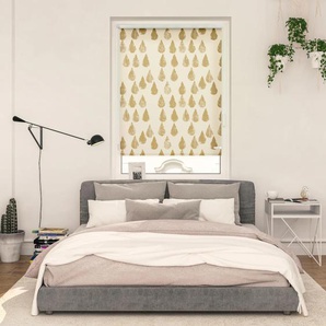 Seitenzugrollo LICHTBLICK ORIGINAL Rollo Klemmfix, ohne Bohren, Verdunkelung, Golden Drops - Gold Rollos Gr. 150 cm, stufenlos positionierbar, 80 cm, goldfarben (goldfarben, weiß) Verdunkelungsrollos
