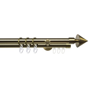 Gardinenstange LIEDECO Stilgarnitur 20 mm Blues Kegel Gardinenstangen Gr. L: 200 cm Ø 2 mm, 1 St., 2 läufig, grau (messingfarben) Gardinenstange Gardinenstangen Wandmontage Komplett