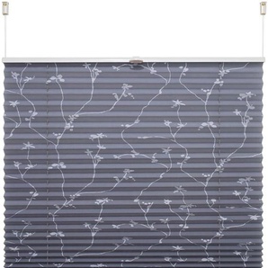 Plissee LIEDECO Klemmfix-Plissee Ranke grau Plissees Gr. 130 cm, zweiseitig verschiebbar, 80 cm, grau (grau, weiß) Kinder Kinderzimmer-Plissees Plissee Klemmfix-Plisse mit floralem Druck