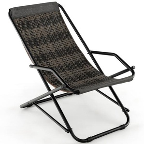 Liegestuhl Klappbar Rattan Strandliege mit Sanfter Schaukelbewegung 106 x 65 x 79 cm Grau
