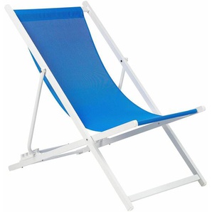 Liegestuhl Weiß Aluminium mit Stoffbespannung Blau Faltbar Klappbar Verstellbar Modern Garten Terrasse Outdoor Balkon Möbel Ausstattung