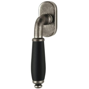 Lienbacher - Massiv Messing Fenstergriff Rasterolive Modell Firenze Antik Grau Griff Schwarz