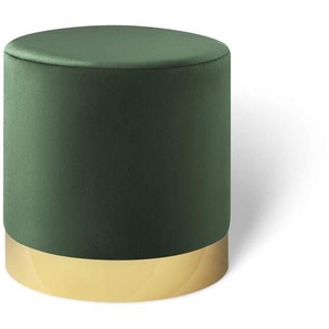 LIFA LIVING Runder Samt Pouf in dunkelgrün Ø 38 cm, Zylinderförmiger Samthocker mit goldenem Detail, Fußhocker aus Samt in grün, Sitzhocker flaschengrün