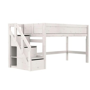 Lifetime halbhohes Bett mit Treppe 120cm  Basis ¦ weiß ¦ Maße (cm): B: 257 H: 128