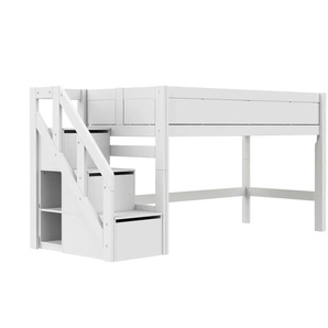 Lifetime halbhohes Bett mit Treppe 120cm  Basis ¦ weiß ¦ Maße (cm): B: 257 H: 128