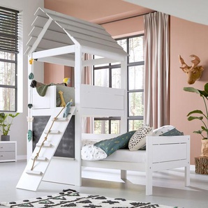LIFETIME Kinderbett Play Tower, weiß mit Holzstruktur, 90x200 cm