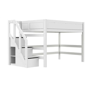Lifetime Mittelhochbett mit Treppe  Basis ¦ weiß ¦ Maße (cm): B: 257 H: 152