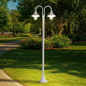 Lindby Außenleuchte Madea, weiß, 2-flg., 213 cm, E27, IP44 10034012