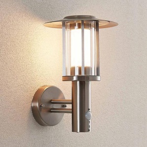 Lindby LED-Außenwandlampe Gregory, Sensor, edelstahl, IP44 Gregory, alu / grau / zink, Edelstahl, Modern 9945315