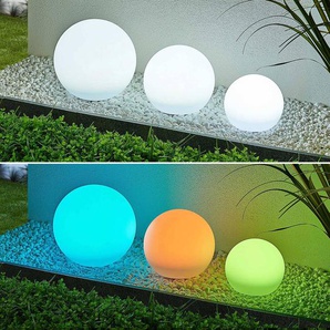 Lindby LED-Solarlampen Lago, RGBW, 3er-Set, Kugeln, Erdspieß 4018237