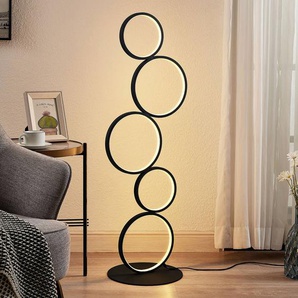 Lindby LED-Stehleuchte Jacek, schwarz, Metall, 110 cm, Ringe 9626834