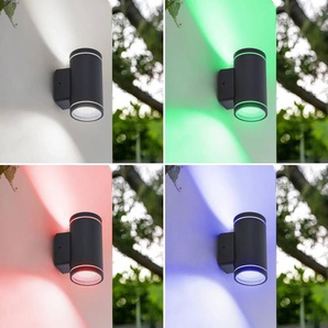 Lindby Smart LED-Außenwandleuchte Valtin CCT RGB Tuya IP54 Lindby, dimmbar, schwarz, Edelstahl, Modern, Smart Home Wandleuchte außen 10020149