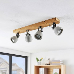 Lindby Spot Mitis, 70 cm, 4-flg., grau, Holz, Beton, GU10 9624601