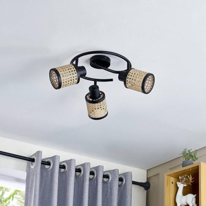 Lindby Spot Yaelle, Ø 30 cm, 3-flg., Rattan, schwarz, E27 10012879
