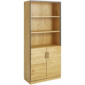 Linea Natura Aktenregal, Anthrazit, Eiche, Metall, Eiche,Asteiche, furniert,teilmassiv, 3 Fächer, 86x197x40 cm, erweiterbar, Typenauswahl, Beimöbel erhältlich, stehend, Arbeitszimmer, Büroregale, Aktenregale