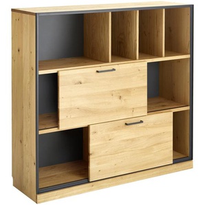 Linea Natura Aktenregal, Anthrazit, Eiche, Metall, Eiche,Asteiche, furniert,teilmassiv, 128x122x40 cm, Beimöbel erhältlich, stehend, Arbeitszimmer, Büroregale, Aktenregale