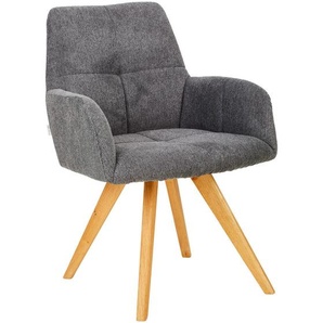 Linea Natura Armlehnstuhl, Anthrazit, Holz, Textil, Wildeiche, vollmassiv, Stativgestell, 62x87.5x68.5 cm, inklusive Armlehnen, Esszimmer, Stühle,