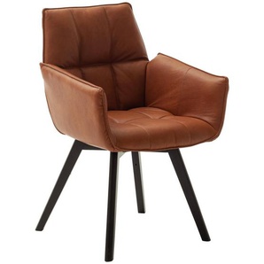 Linea Natura Armlehnstuhl, Cognac, Leder, Echtleder, Rindleder, Buche, massiv, Stativgestell, 61x87x63 cm, Lederauswahl, Typenauswahl, Gestellauswahl, Sitzfläche 180° drehbar, Esszimmer, Stühle, Esszimmerstühle, Armlehnenstühle