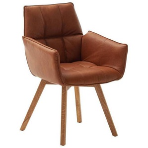 Linea Natura Armlehnstuhl, Cognac, Leder, Echtleder, Rindleder, Wildeiche, massiv, Stativgestell, 61x87x63 cm, Lederauswahl, Typenauswahl, inklusive