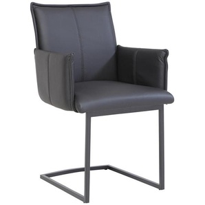 Linea Natura Armlehnstuhl, Schwarz, Leder, Echtleder, Rindleder, Flachrohr, 60x92x60 cm, Esszimmer, Stühle, Esszimmerstühle, Armlehnenstühle