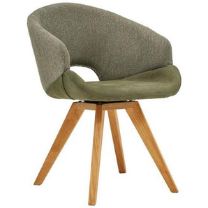 Linea Natura Armlehnstuhl, Eiche, Olivgrün, Holz, Textil, Wildeiche, massiv, Drehkreuz, 58x83x59 cm, Esszimmer, Stühle, Esszimmerstühle,