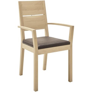 Linea Natura Armlehnstuhl, Braun, Eiche, Holz, Textil, Asteiche, massiv, eckig, 56x95x44 cm, Esszimmer, Stühle, Esszimmerstühle, Armlehnenstühle