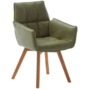 Linea Natura Armlehnstuhl, Olivgrün, Leder, Echtleder, Rindleder, Wildeiche, massiv, Stativgestell, 61x87x63 cm, Lederauswahl, Typenauswahl, Gestellauswahl, Sitzfläche 180° drehbar, Esszimmer, Stühle, Esszimmerstühle, Armlehnenstühle