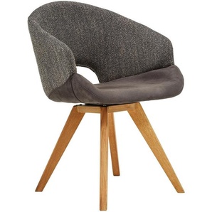 Linea Natura Armlehnstuhl, Schwarz, Eiche, Holz, Textil, Wildeiche, massiv, Drehkreuz, 58x83x59 cm, Esszimmer, Stühle, Esszimmerstühle, Armlehnenstühle