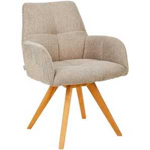 Linea Natura Armlehnstuhl, Taupe, Holz, Textil, Wildeiche, vollmassiv, Drehkreuz, Stativgestell, 62x87.5x68.5 cm, inklusive Armlehnen, Sitzfläche 180°