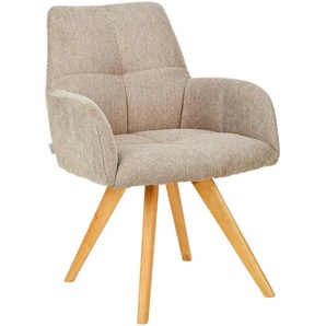 Linea Natura Armlehnstuhl, Taupe, Holz, Textil, Wildeiche, vollmassiv, Stativgestell, 62x87.5x68.5 cm, inklusive Armlehnen, Esszimmer, Stühle,