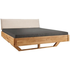 Linea Natura Balkenbett, Beige, Wildeiche, Holz, Textil, Wildeiche, massiv, 140x220 cm, in verschiedenen Größen erhältlich, Schlafzimmer, Betten, Einzelbetten