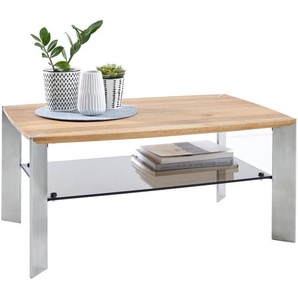 Linea Natura Couchtisch, Braun, Eiche, Edelstahl, Holz, Metall, Glas, Eiche, massiv, rechteckig, eckig, 60x40x90 cm, Wohnzimmer, Wohnzimmertische, Couchtische, Couchtische Glas
