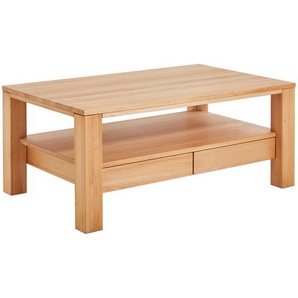 Linea Natura Couchtisch, Buche, Holz, Kernbuche, massiv, 2 Schubladen, rechteckig, eckig, 70x47.5x110 cm, Stauraum, Wohnzimmer, Wohnzimmertische,