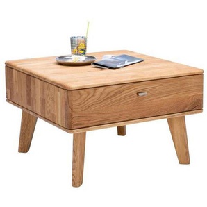 Linea Natura Couchtisch Denver, Eiche, Metall, Eiche, massiv, 1 Schubladen, quadratisch, eckig, 70x45x70 cm, Holzmöbel, Holztische, Couchtische Holz