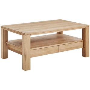 Linea Natura Couchtisch, Eiche, Holz, Wildeiche, massiv, 2 Schubladen, rechteckig, eckig, 70x47.5x110 cm, Stauraum, Wohnzimmer, Wohnzimmertische,