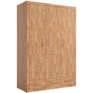 Linea Natura Drehtürenschrank Yes, Eiche, Holzwerkstoff, Eiche, massiv, 4 Fächer, 3 Schubladen, 145x212x60 cm, Typenauswahl, Beimöbel erhältlich, in