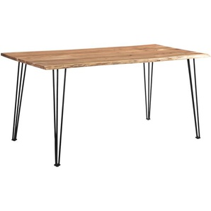 Linea Natura Esstisch, Schwarz, Akazie, Holz, Metall, Akazie, Hartholz, rechteckig, Haarnadel, 85x76x160 cm, Esszimmer, Tische, Esstische