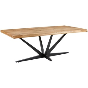 Linea Natura Esstisch, Schwarz, Eiche, Holz, Eiche, massiv, rechteckig, Sternfuß, 100x75x200 cm, Fsc, Esszimmer, Tische, Esstische, Baumkantentische