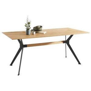Linea Natura Esstisch, Schwarz, Eiche, Holz, Metall, Eiche, Hartholz, rechteckig, X-Form, 90x75x140 cm, Esszimmer, Tische, Esstische
