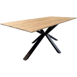 Linea Natura Esstisch, Schwarz, Eiche, Holz, Metall, Eiche, massiv, rechteckig, eckig, Sternfuß, 90x75x160 cm, in verschiedenen Größen erhältlich,