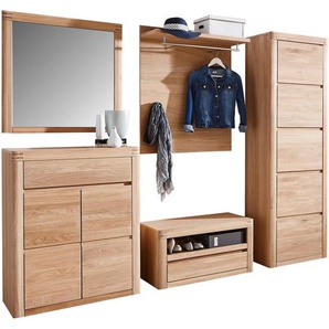 Linea Natura Garderobe, Eiche Bianco, Holz, 5-teilig, Wildeiche, furniert, massiv, 1 Schubladen, 275x197x37 cm, Beimöbel erhältlich, Holzmöbel, Garderoben Holz, Garderoben-Sets Holz