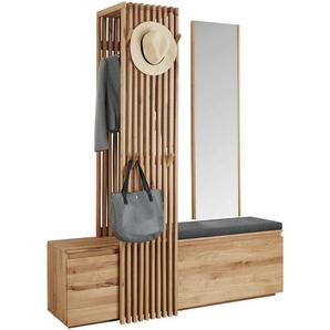 Linea Natura Garderobe, Eiche, Holz, Glas, Textil, Eiche, massiv, 157x195x51 cm, Garderobe, Garderoben-Sets & Serien